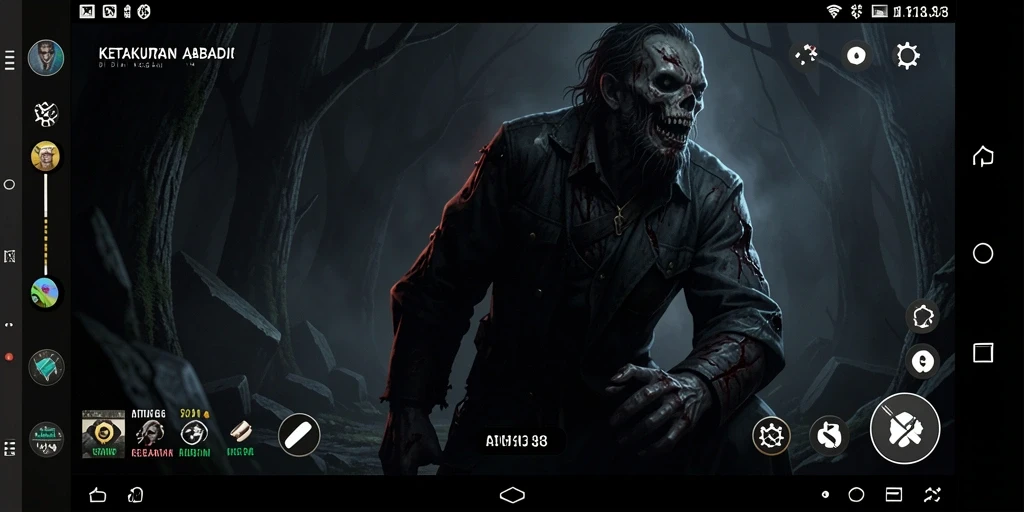 Screenshot utama ATM138 menampilkan suasana mencekam dengan monster menyeramkan.