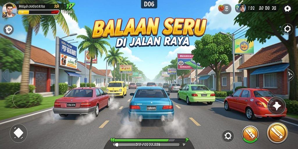 Tangkapan layar gameplay D06 menampilkan aksi balapan mendebarkan di trek yang menantang.