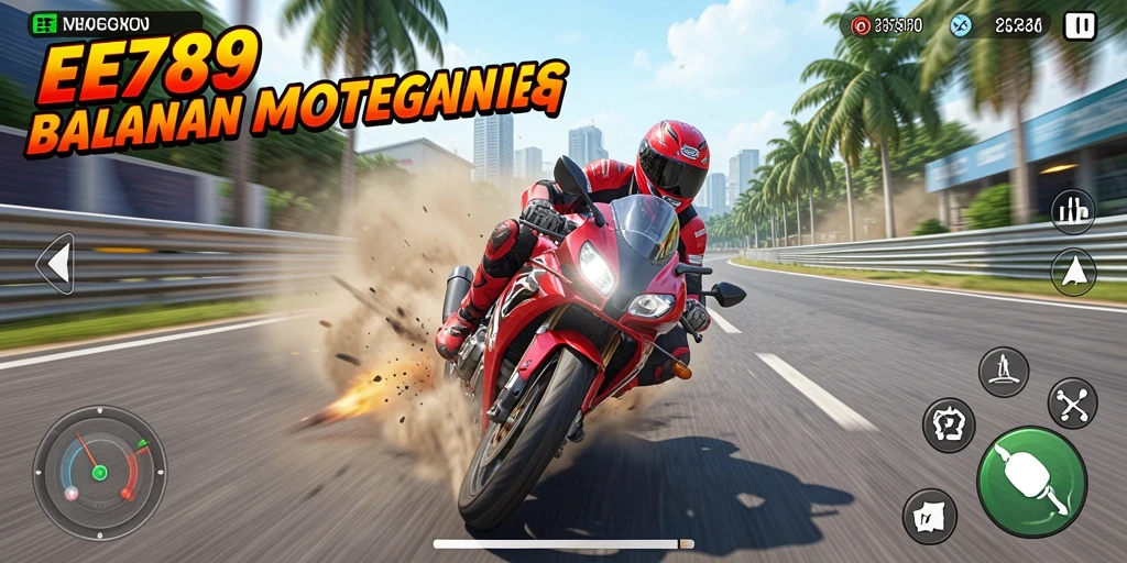 Gameplay seru EE789 dengan balapan motor yang mendebarkan.