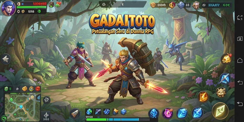 Tangkapan layar gameplay GADAITOTO dengan pertempuran RPG yang epik.