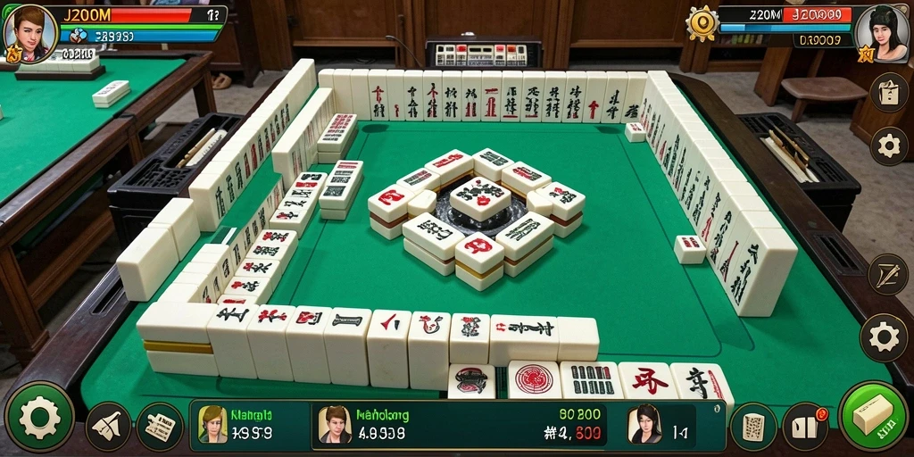 Tampilan gameplay J200M dengan desain papan Mahjong yang menarik.