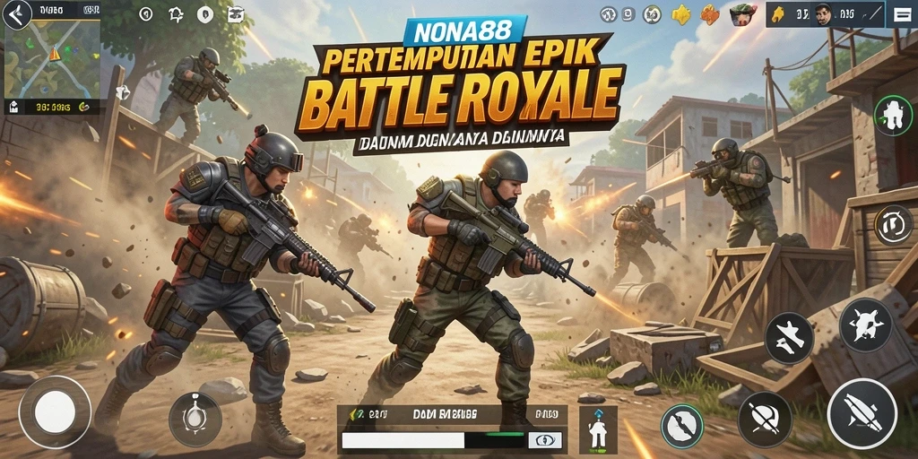 Screenshot NONA88 menampilkan pertempuran seru dalam Battle Royale.