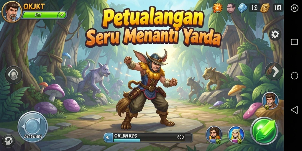 Screenshot menunjukkan aksi seru dalam petualangan OKJKT.