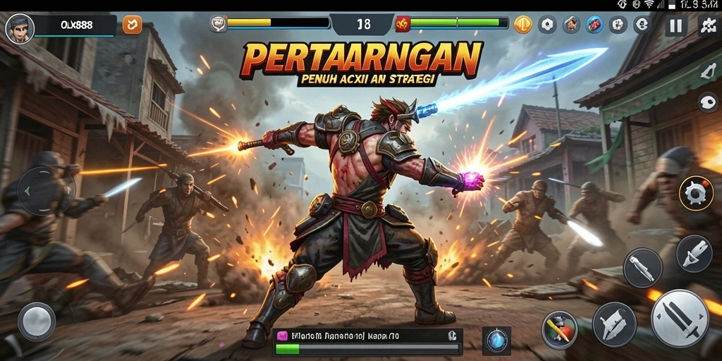 Tampilan gameplay OLX888 yang seru dan penuh aksi pertarungan.