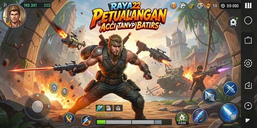 Screenshot gameplay RAYA22 menampilkan aksi pertarungan yang mendebarkan.
