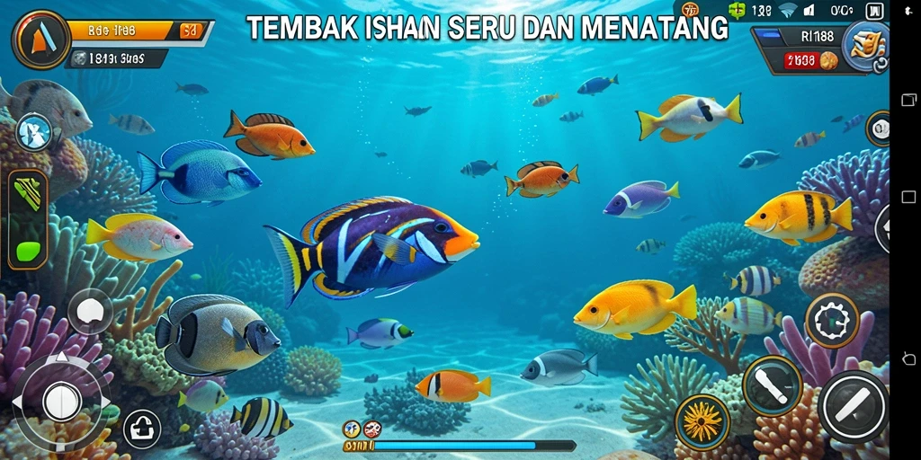 Screenshot gameplay RI188 yang menunjukkan aksi tembak ikan yang mendebarkan.