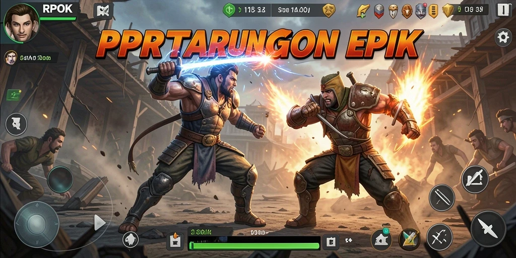 Screenshot RPOK menampilkan pertarungan intens antara dua karakter yang beraksi.