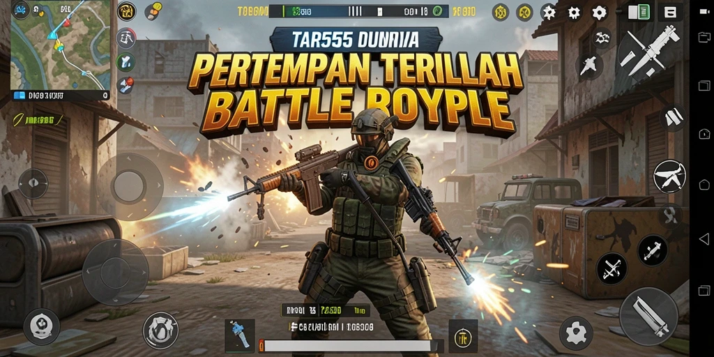 Screenshot TAR555 menampilkan pertempuran seru di arena Battle Royale.